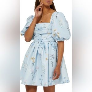 Self-Portrait Blue Floral Watercolor Taffeta Mini Dress size 8